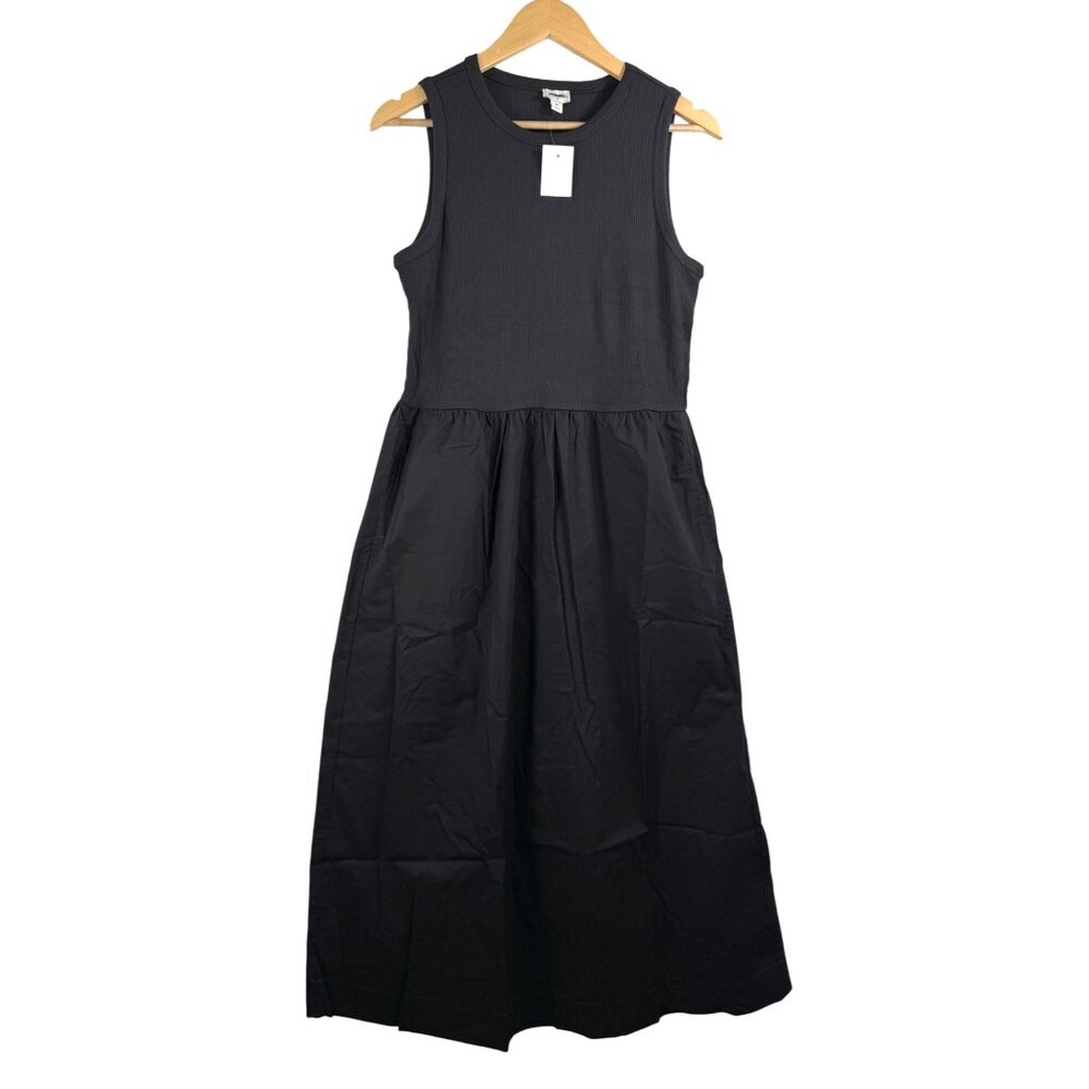 J.Crew‎ Ribbed-knit mixy dress midi black boho preppy sz M